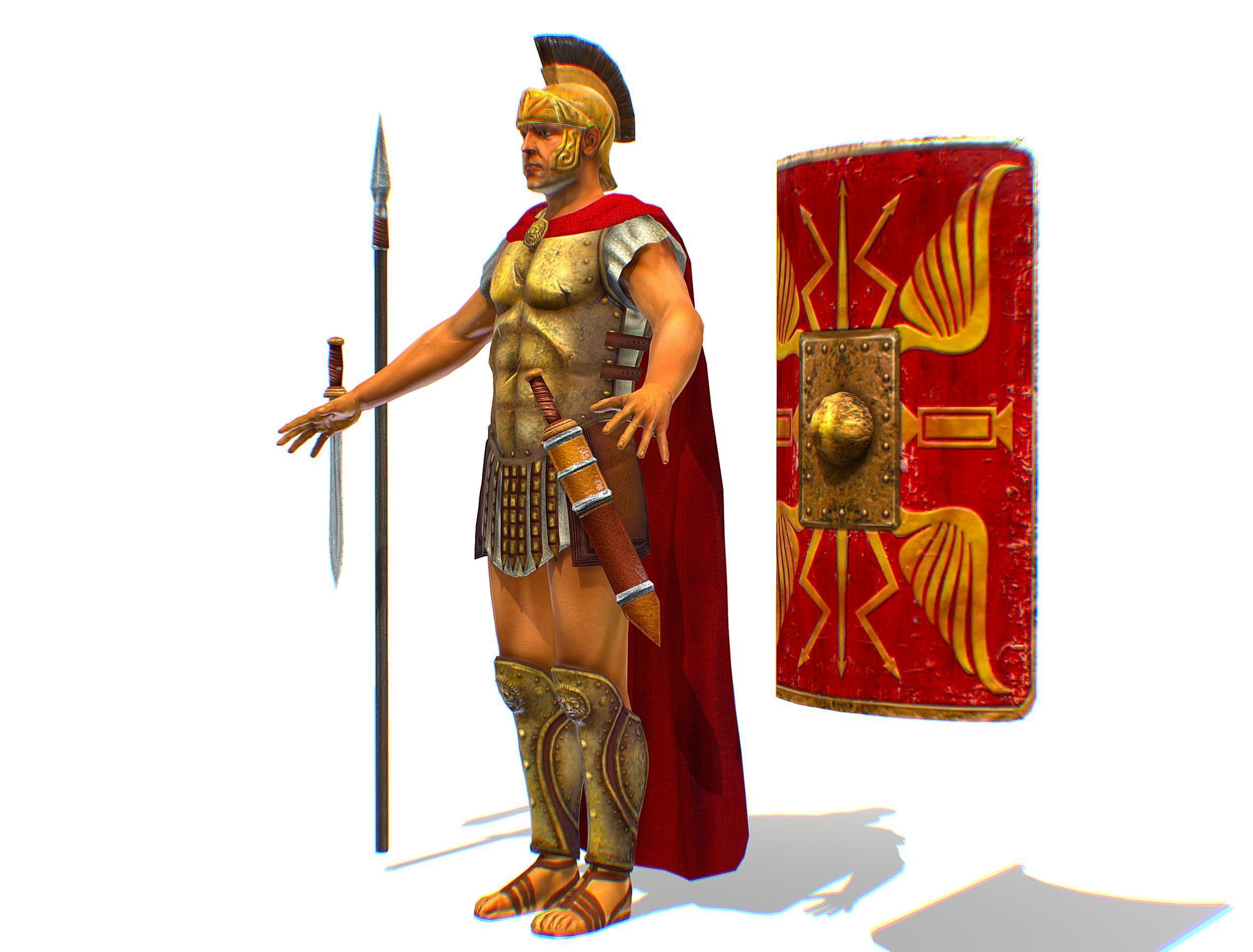 Greek Ancient Warrior Armor Shield Spear Sword Low-poly 3D model_16