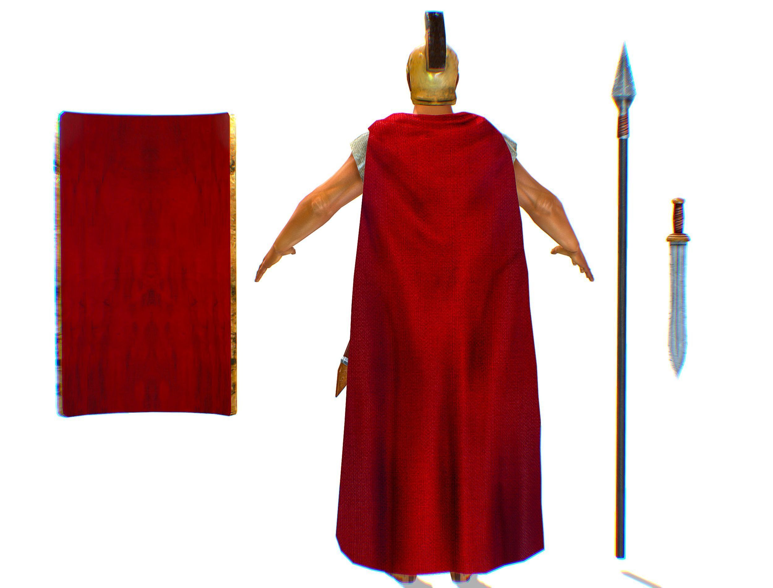 Greek Ancient Warrior Armor Shield Spear Sword Low-poly 3D model_10