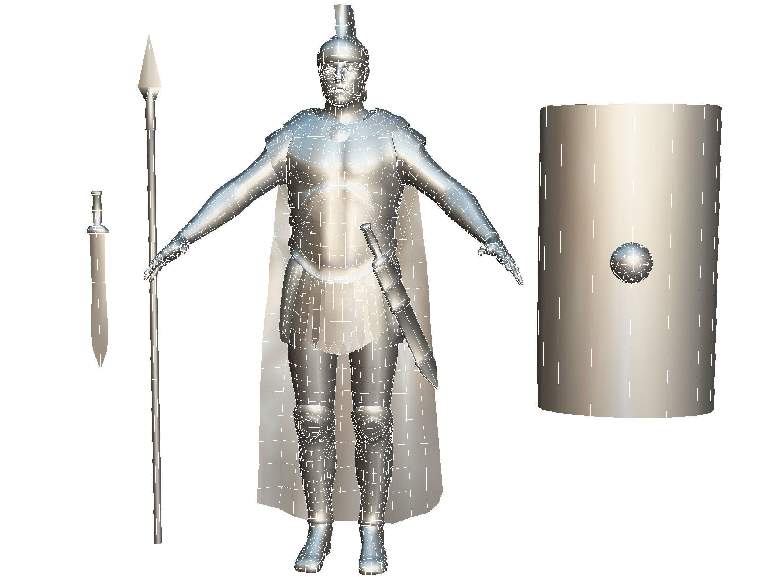 Greek Ancient Warrior Armor Shield Spear Sword Low-poly 3D model_27