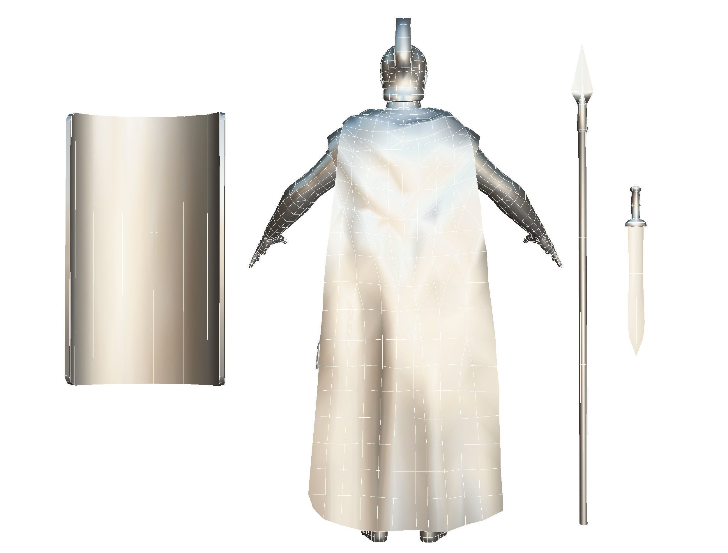 Greek Ancient Warrior Armor Shield Spear Sword Low-poly 3D model_30