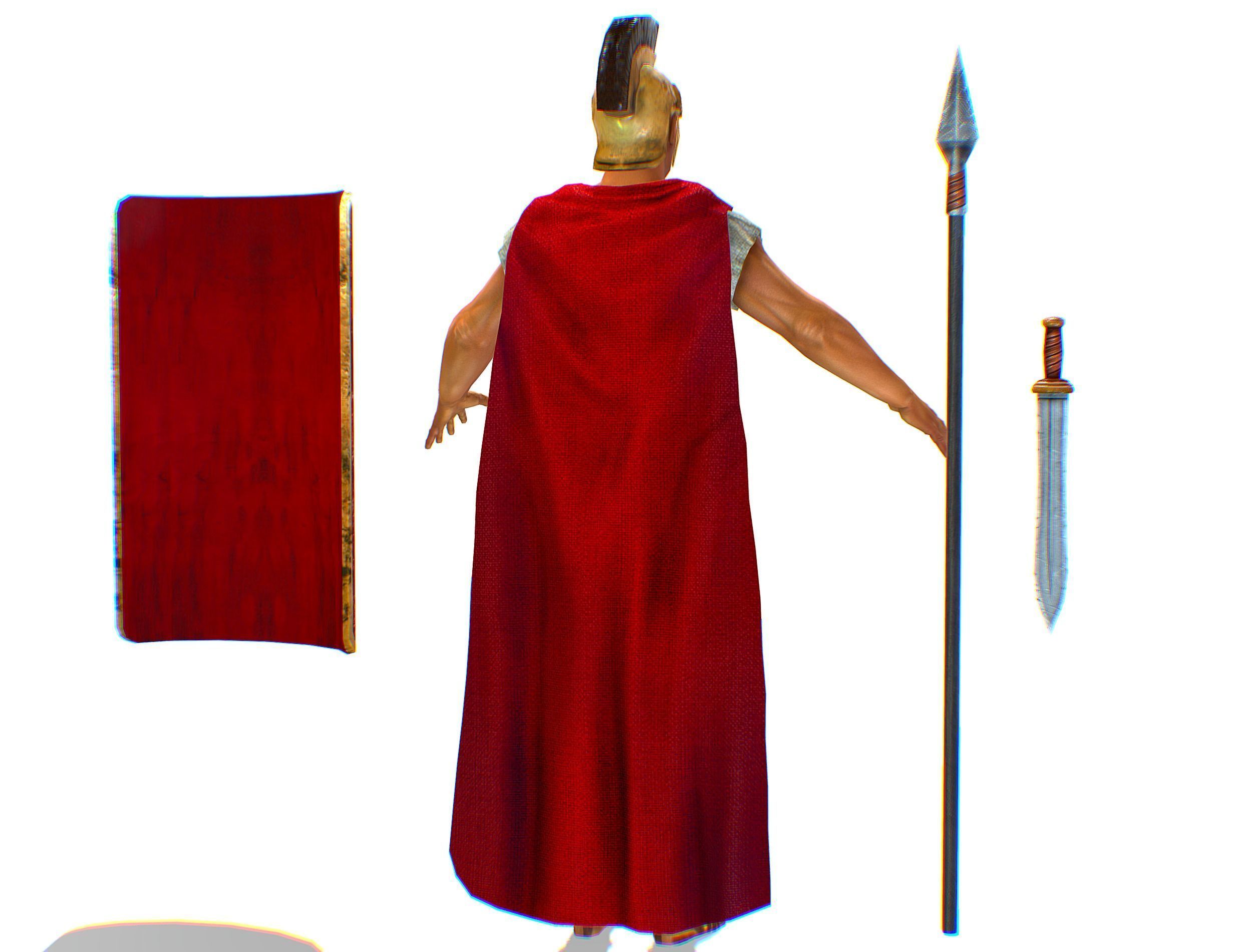 Greek Ancient Warrior Armor Shield Spear Sword Low-poly 3D model_9