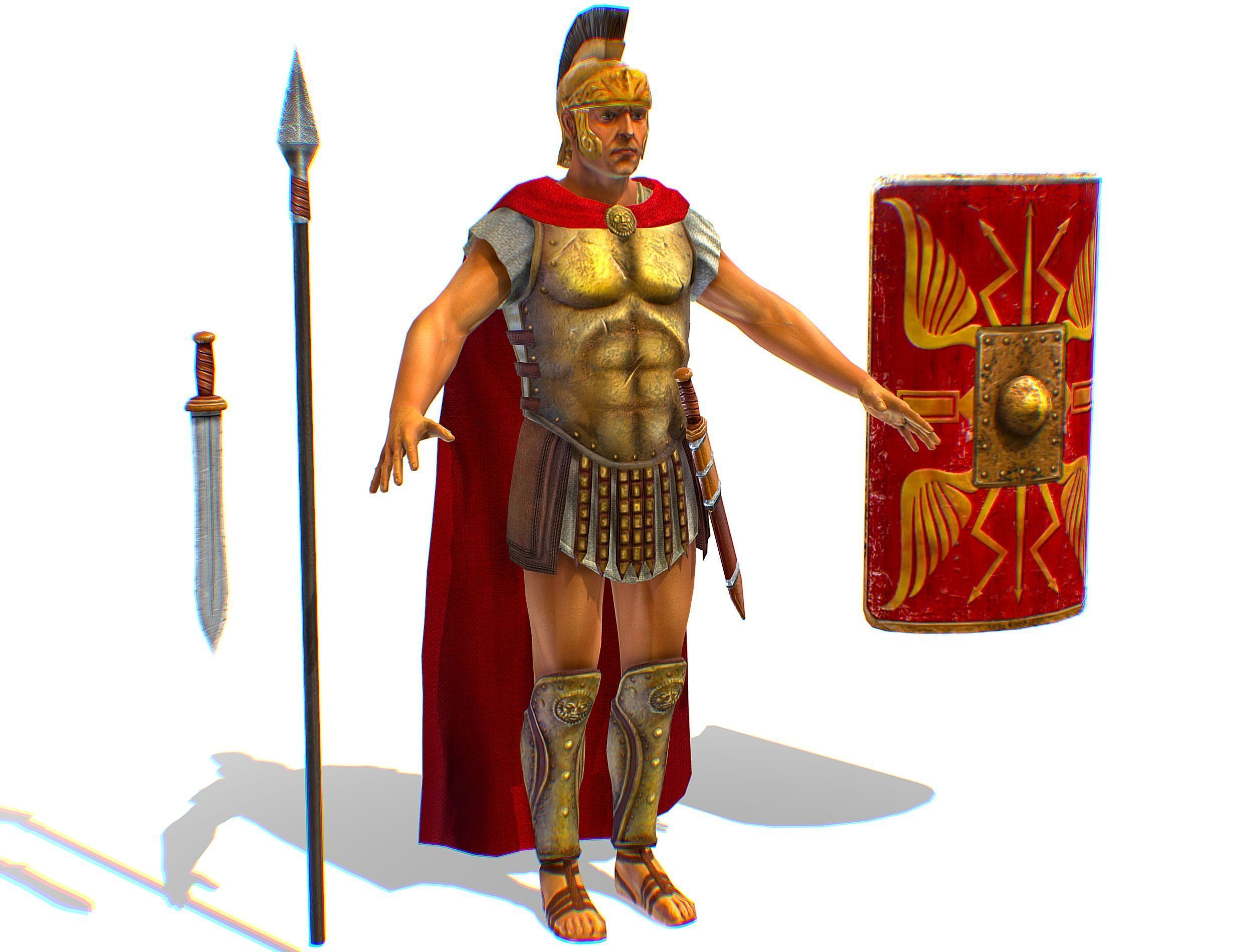 Greek Ancient Warrior Armor Shield Spear Sword Low-poly 3D model_2