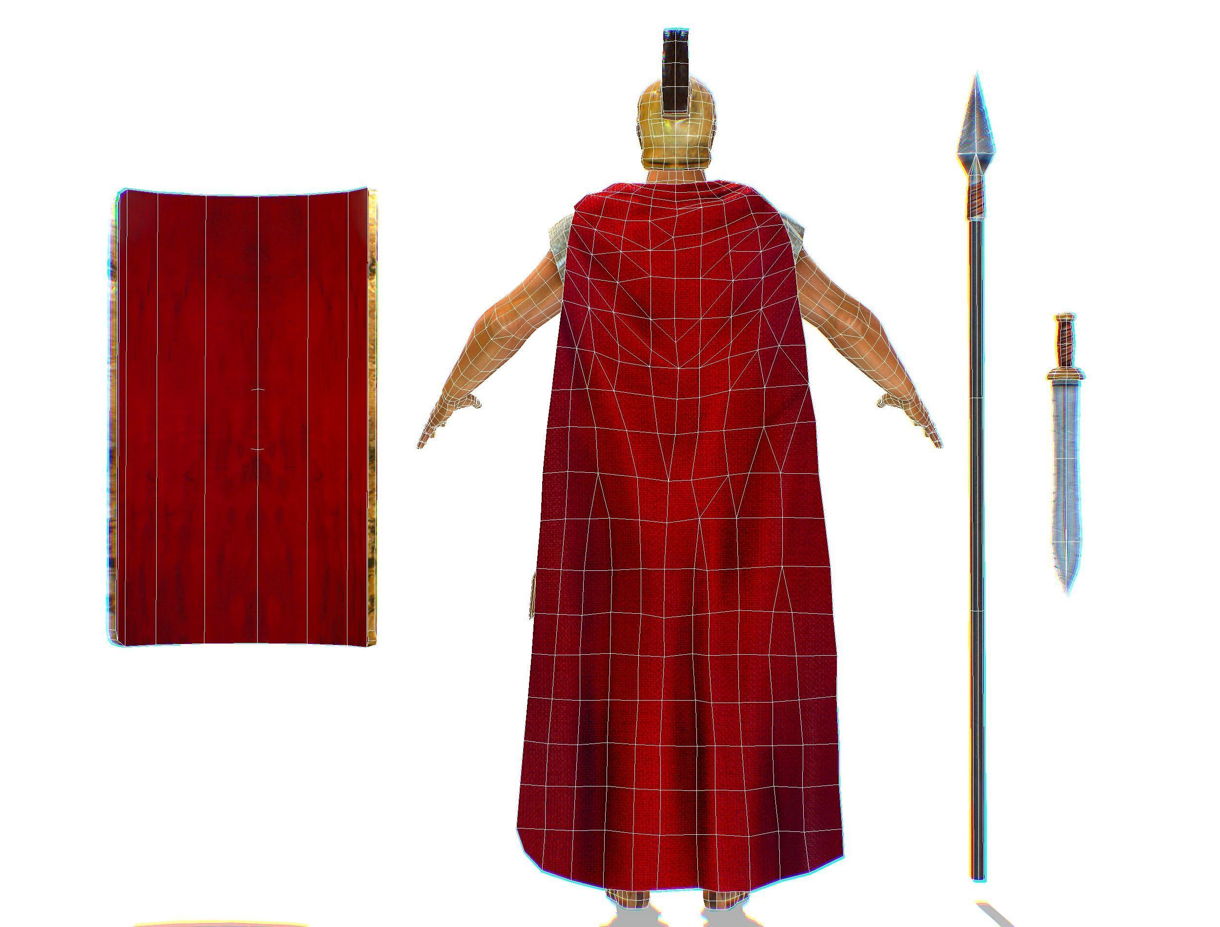 Greek Ancient Warrior Armor Shield Spear Sword Low-poly 3D model_29