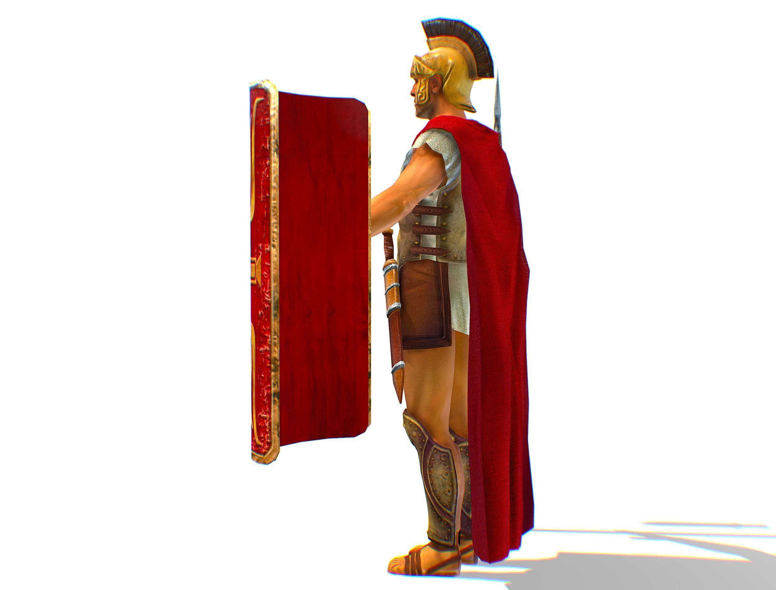Greek Ancient Warrior Armor Shield Spear Sword Low-poly 3D model_13