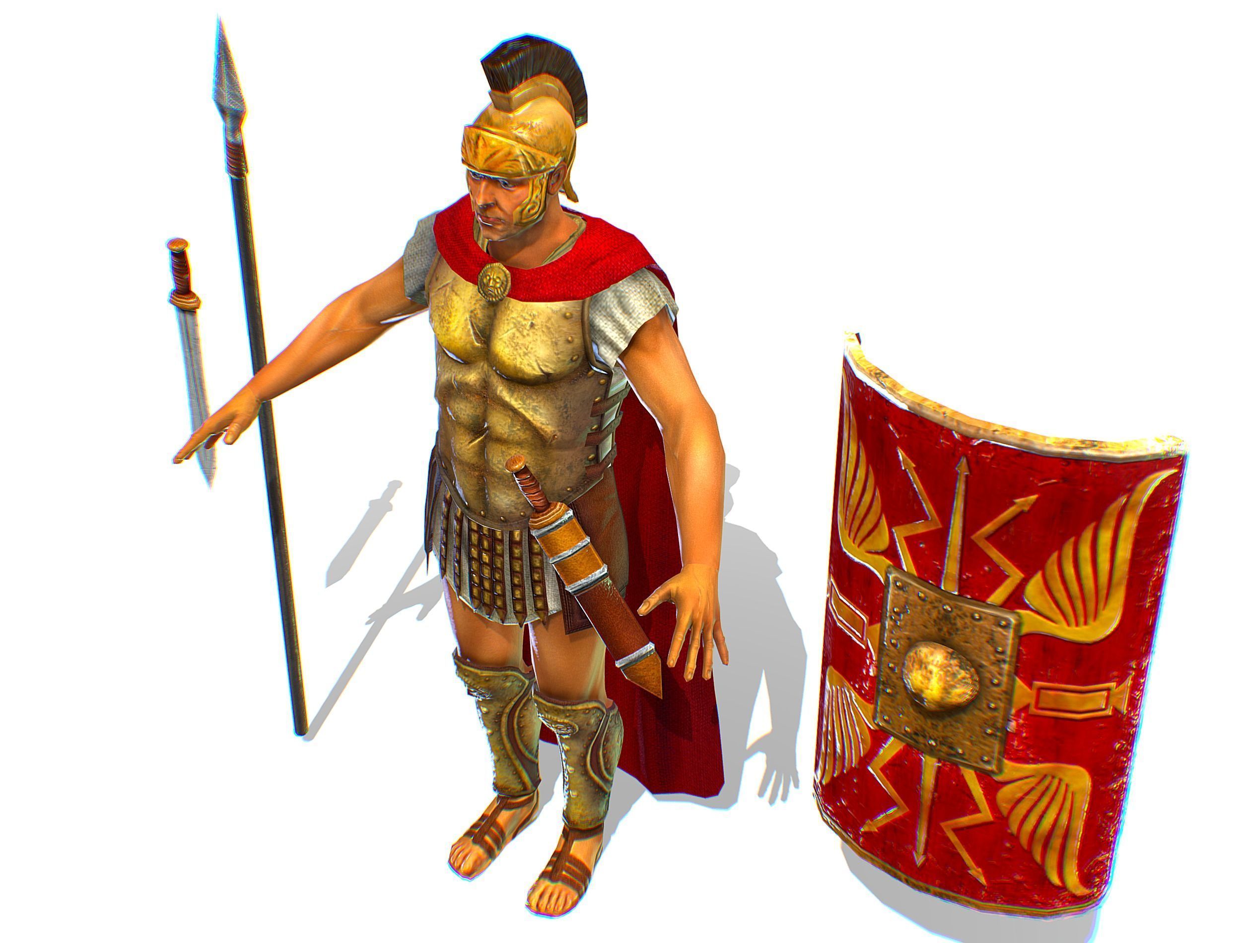 Greek Ancient Warrior Armor Shield Spear Sword Low-poly 3D model_18