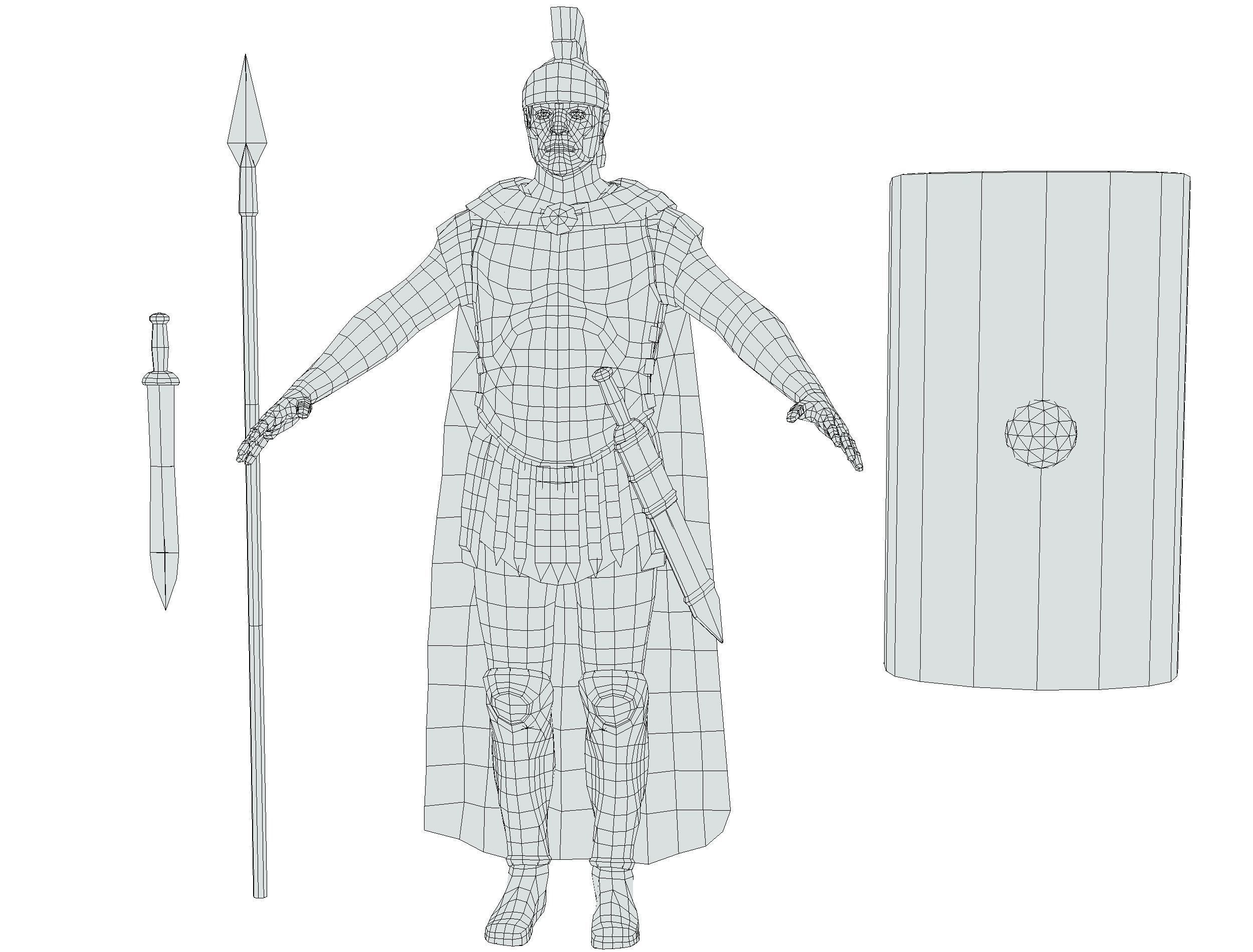 Greek Ancient Warrior Armor Shield Spear Sword Low-poly 3D model_28