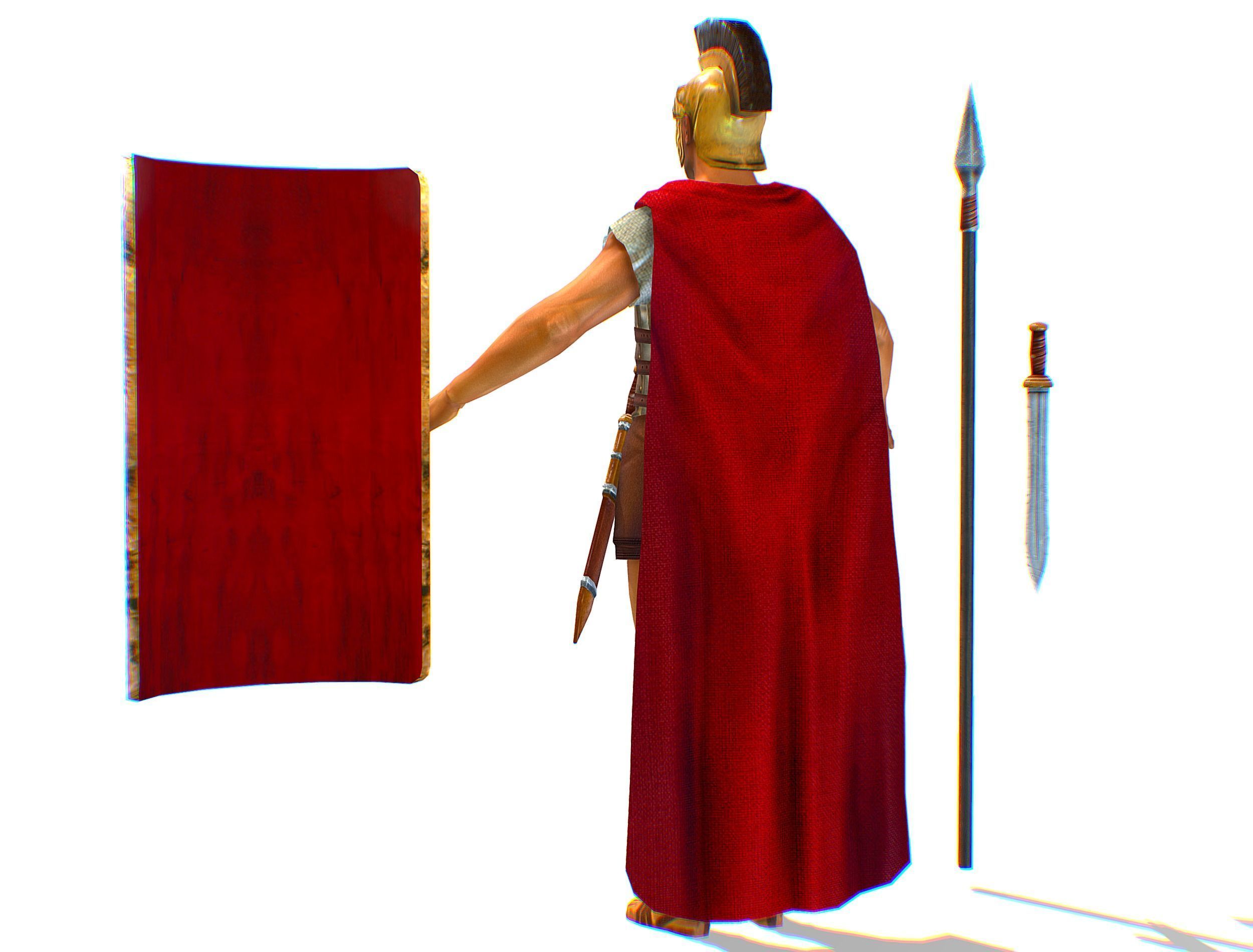Greek Ancient Warrior Armor Shield Spear Sword Low-poly 3D model_11