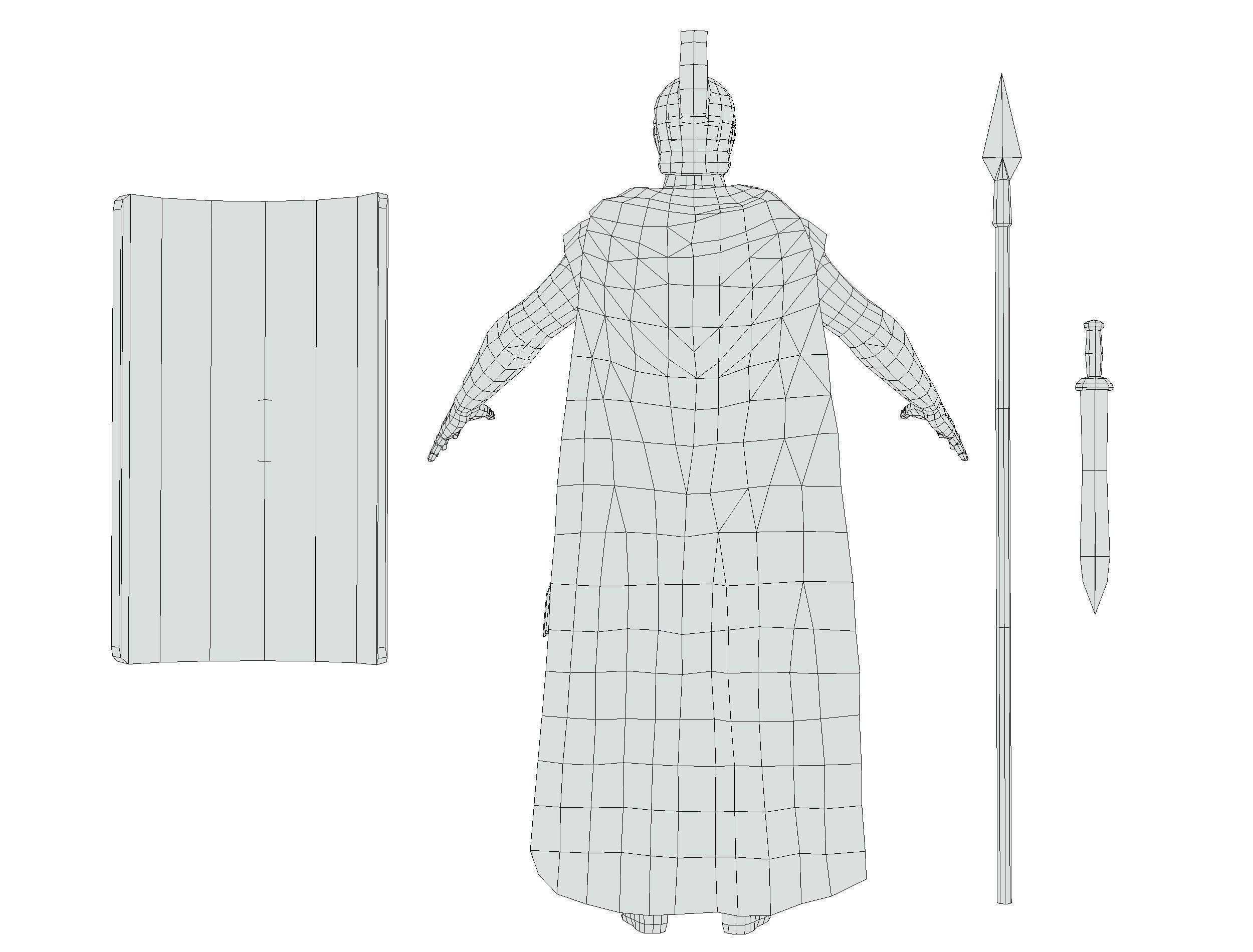 Greek Ancient Warrior Armor Shield Spear Sword Low-poly 3D model_31