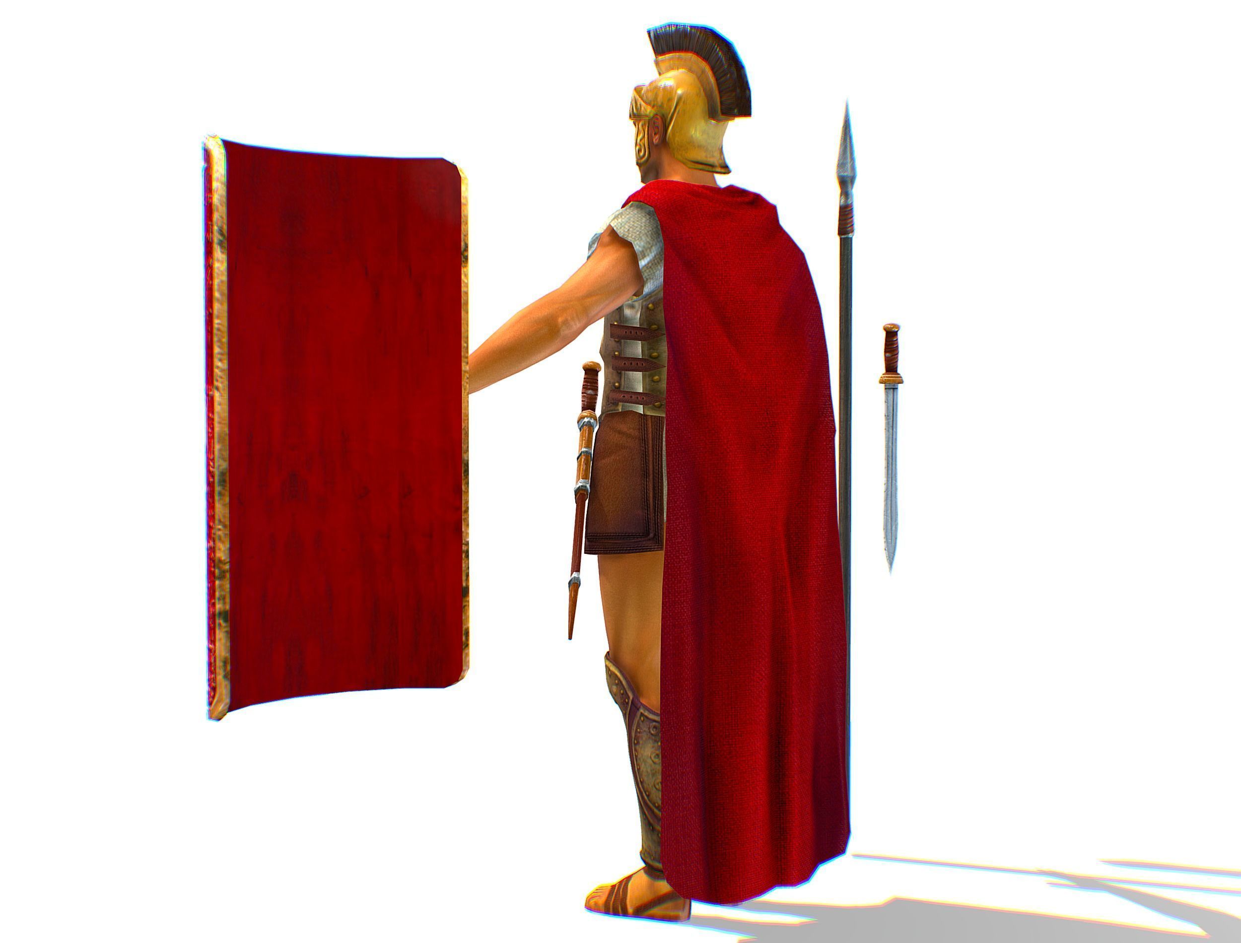 Greek Ancient Warrior Armor Shield Spear Sword Low-poly 3D model_12