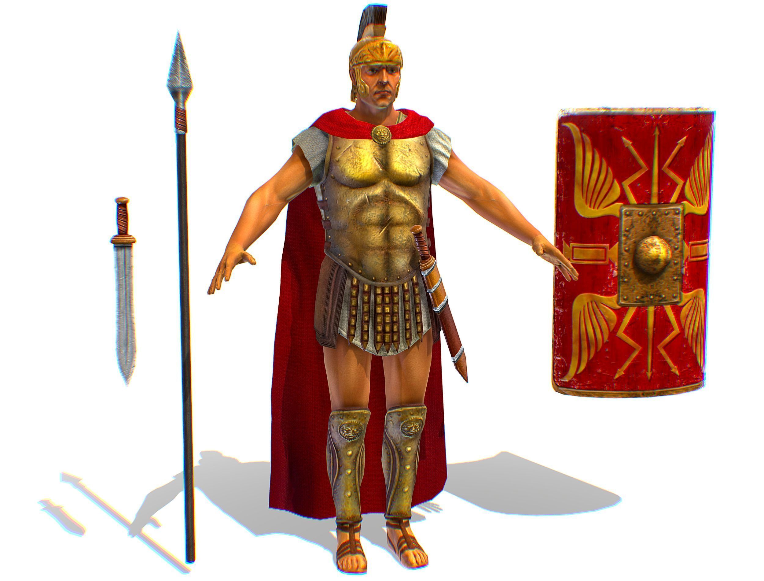 Greek Ancient Warrior Armor Shield Spear Sword Low-poly 3D model_1