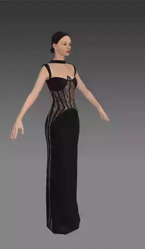 Dress lace black color corset detail Low-poly 3D model
