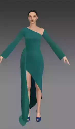 aquamarine color dress asymetric and front vual detail