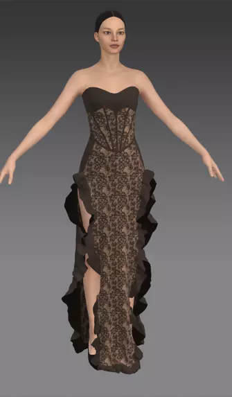 Corset dress lace and ruffled detail Low-poly 3D model
