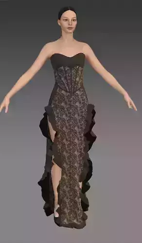 Corset dress lace and ruffled detail  Low-poly 3D model