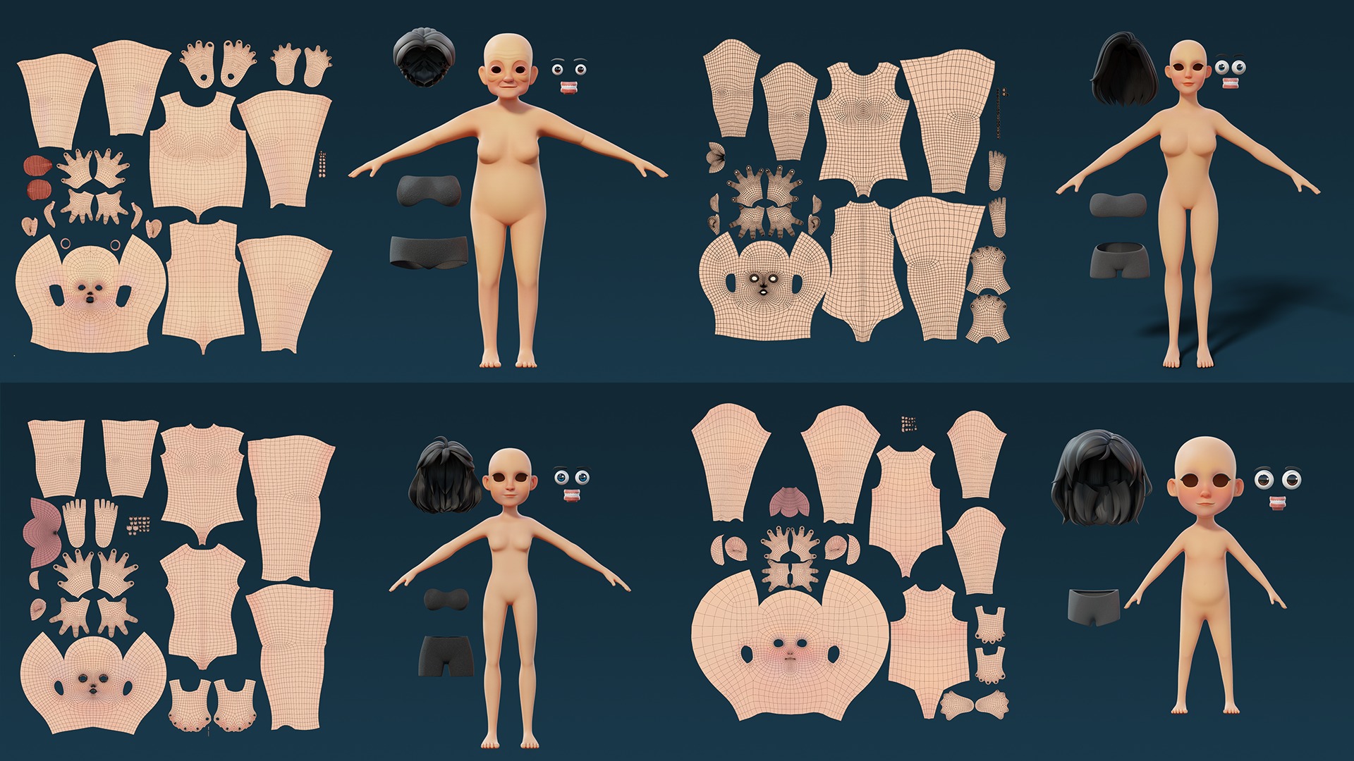 Cartoon Base Mesh Family Pack 3D model_8