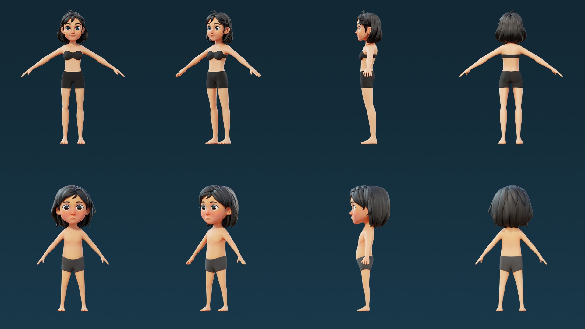 Cartoon Base Mesh Family Pack 3D model_3