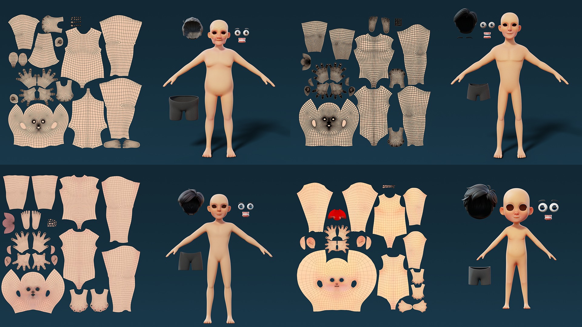 Cartoon Base Mesh Family Pack 3D model_9