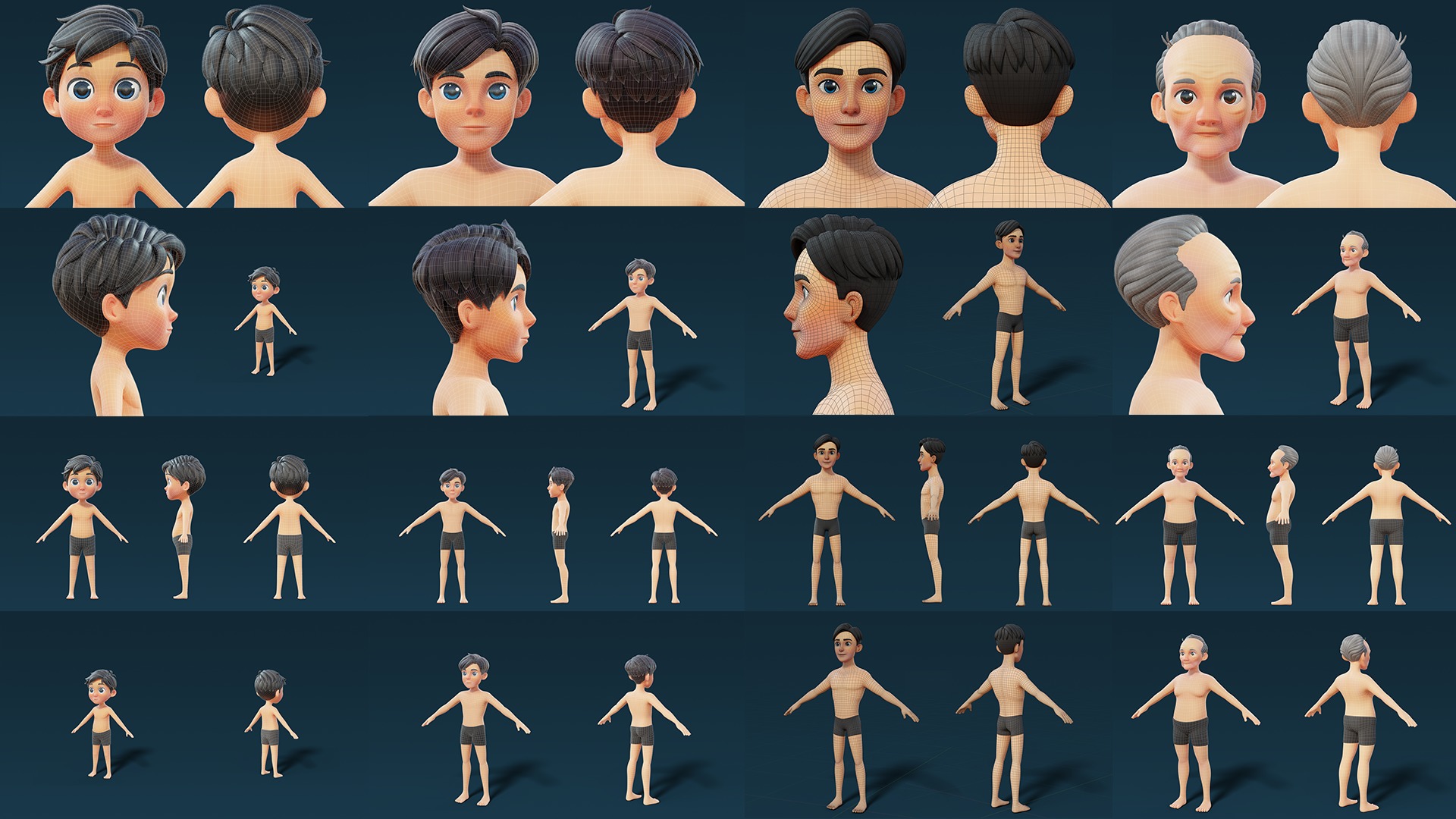 Cartoon Base Mesh Family Pack 3D model_7