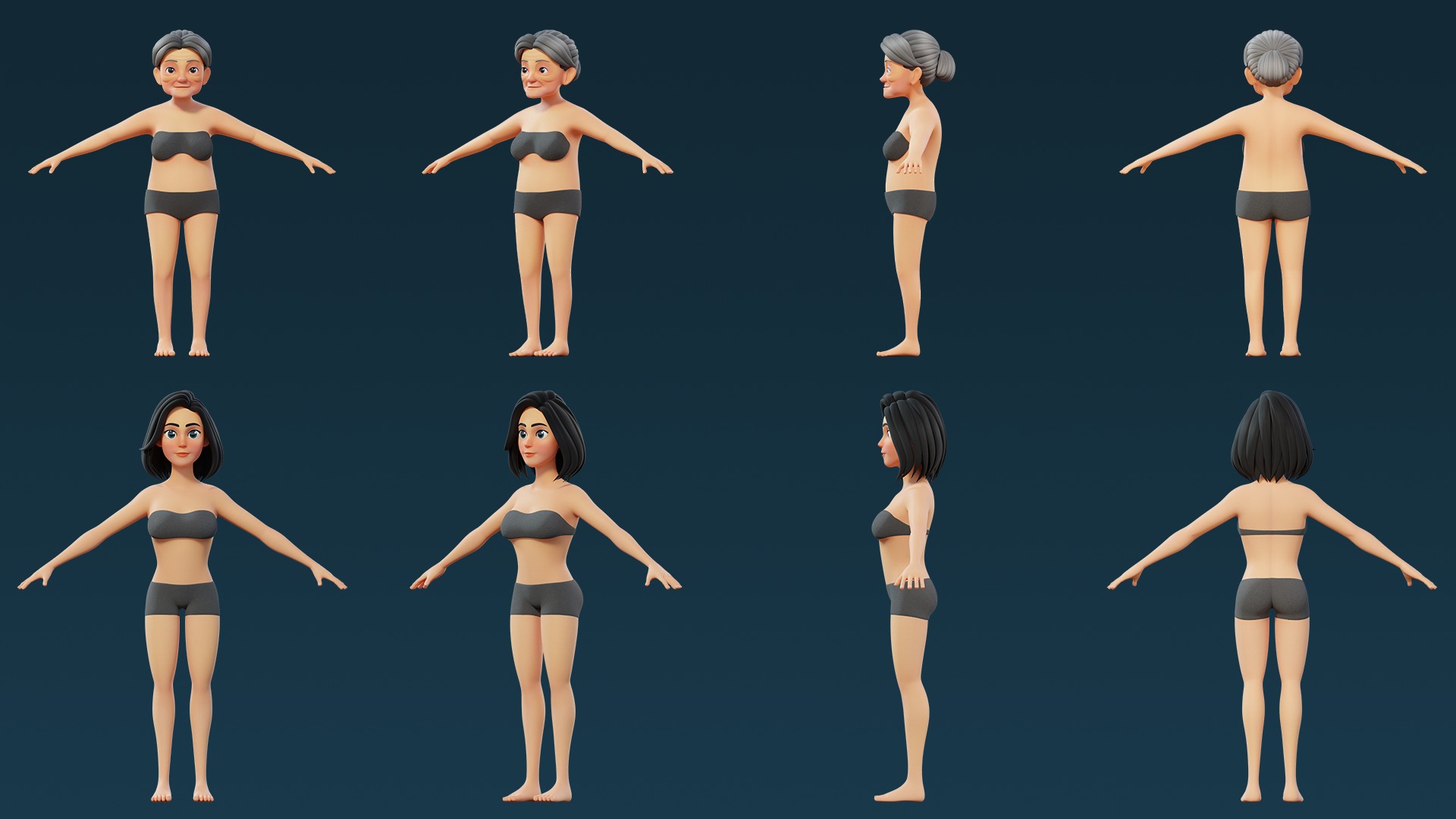 Cartoon Base Mesh Family Pack 3D model_5