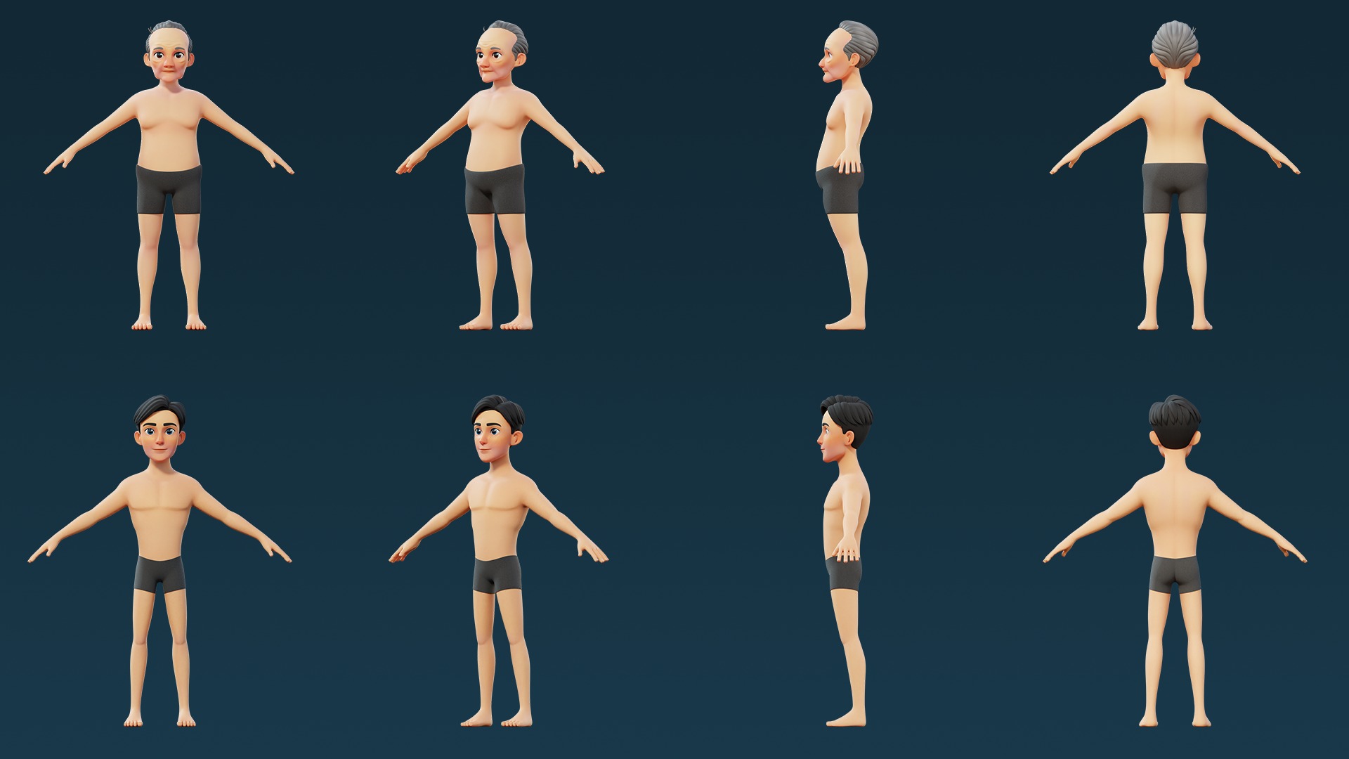 Cartoon Base Mesh Family Pack 3D model_4