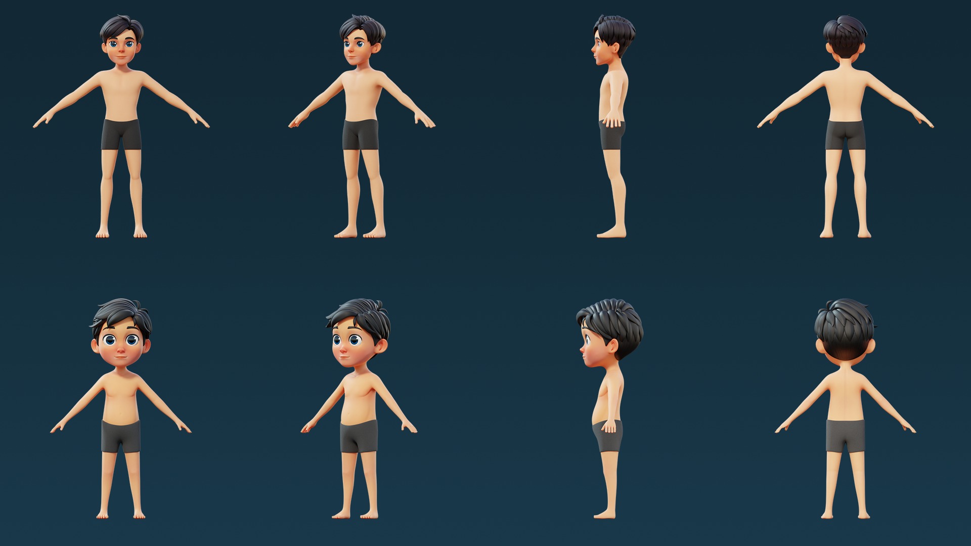 Cartoon Base Mesh Family Pack 3D model_2