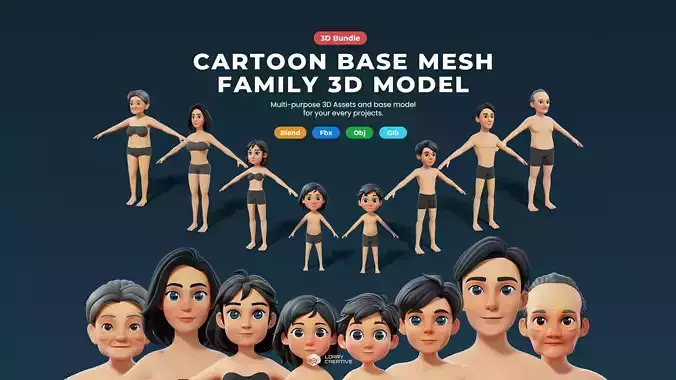 Cartoon Base Mesh Family Pack 3D model