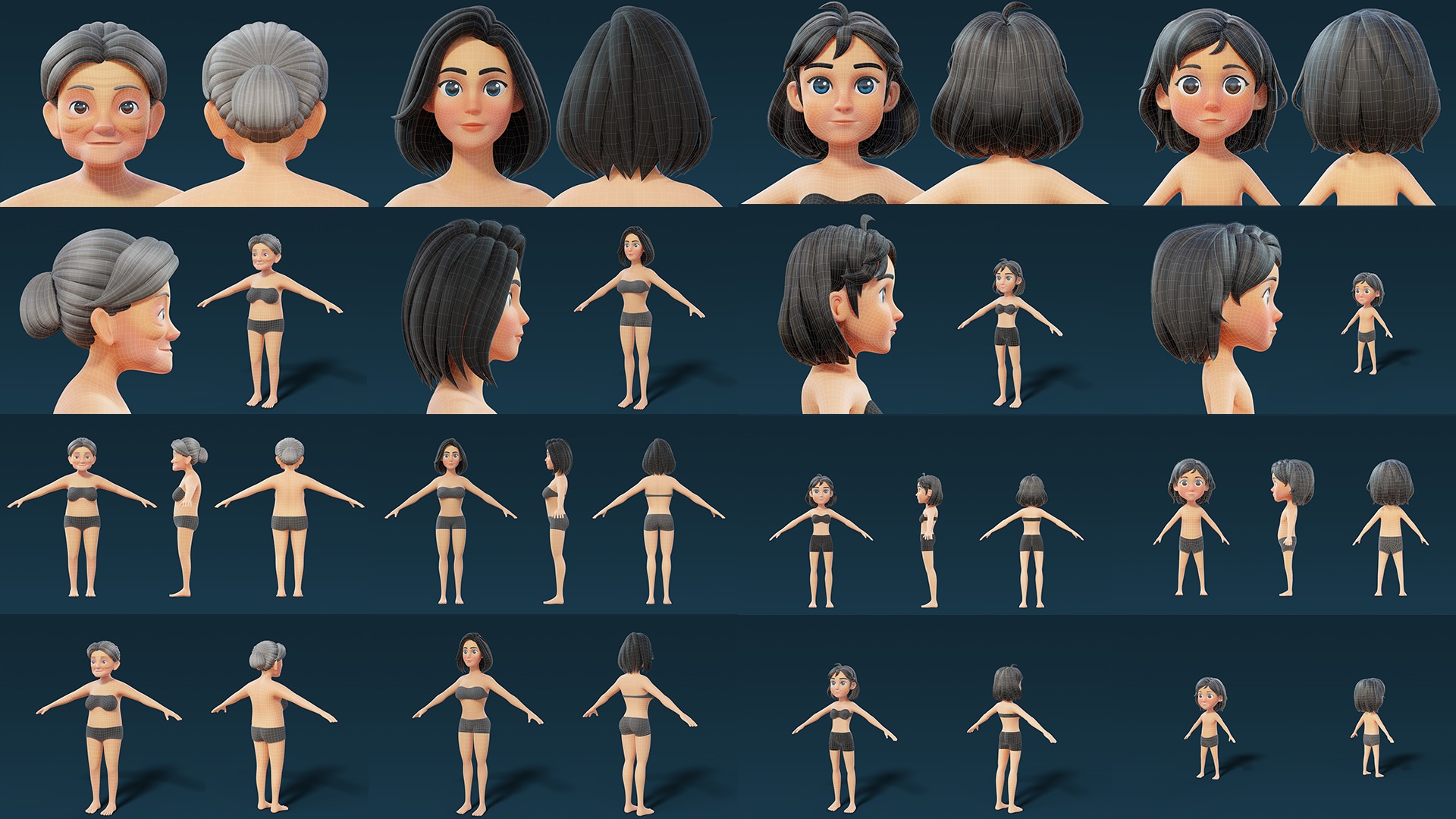 Cartoon Base Mesh Family Pack 3D model_6