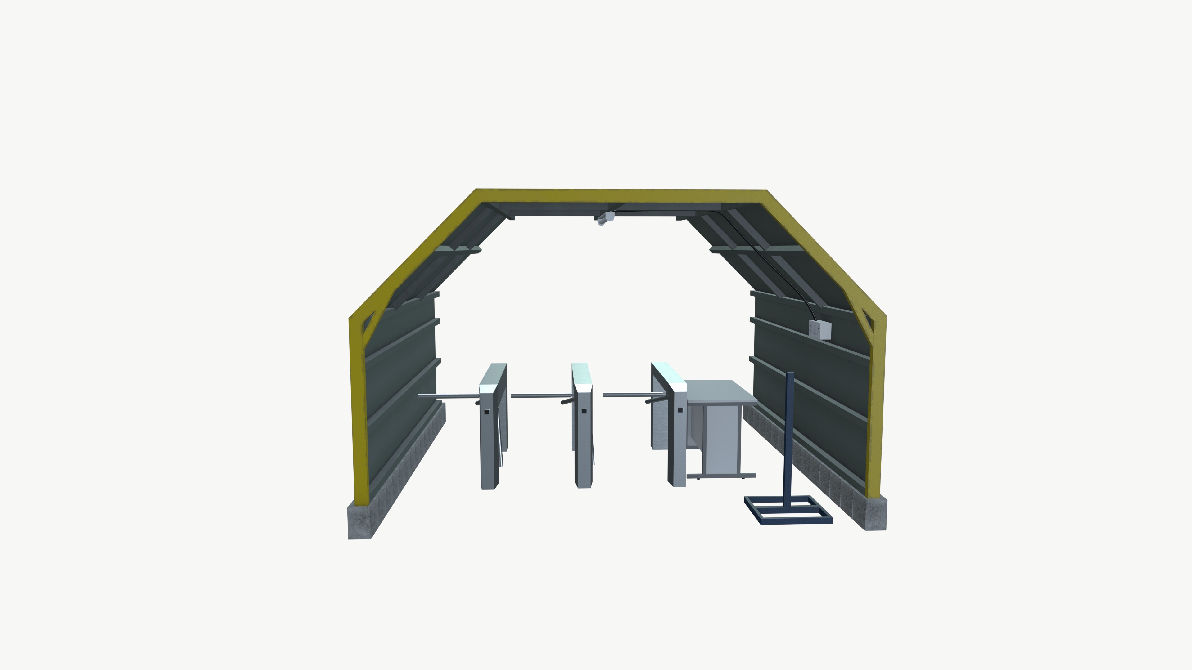 Employee Visitor Access Entry Gate Factory Low-poly 3D model_2