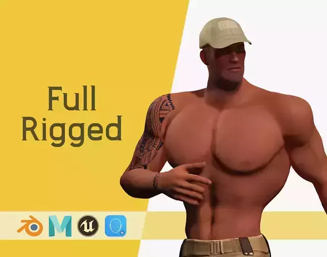 Muscle Stylized Strongman Bodyguard Commander Low-poly 3D model Low-poly 3D model