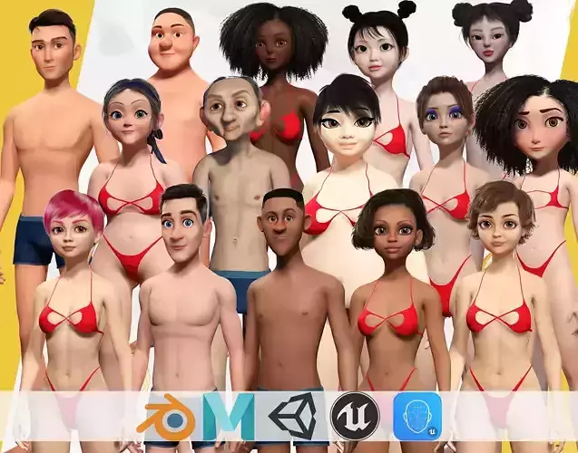 Full Range of Stylized 3D Characters Toon Character Collection 