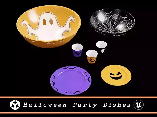 Halloween Party Dishes Low-poly 3D model