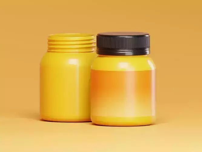 Orange Medicine Bottles With Black Caps 3D Model