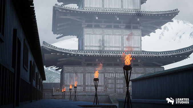 Japanese Temple Environment Low-poly 3D model 6