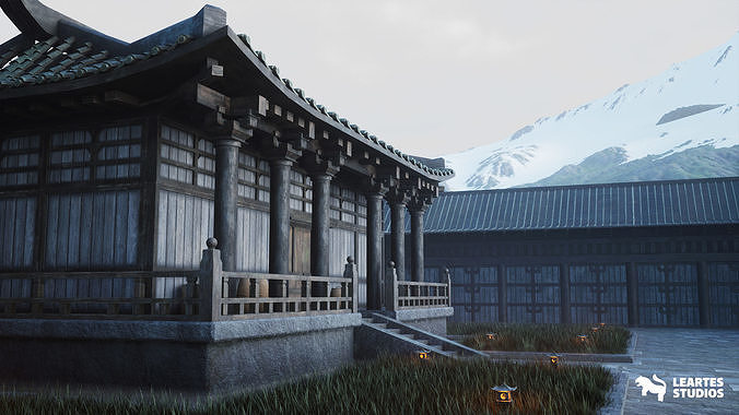 Japanese Temple Environment Low-poly 3D model 3