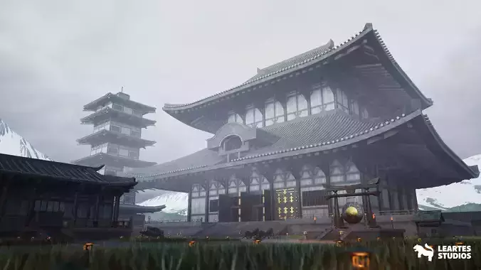 Japanese Temple Environment Low-poly 3D model