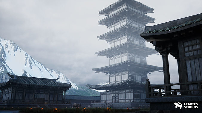 Japanese Temple Environment Low-poly 3D model 5