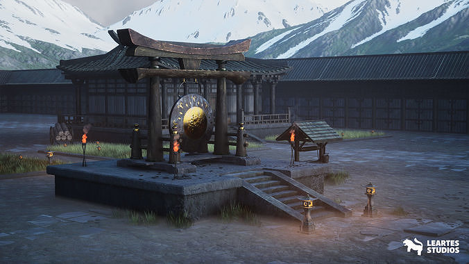 Japanese Temple Environment Low-poly 3D model 2
