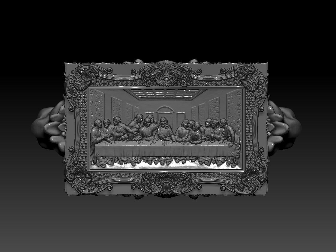 Last Supper Bas-Relief with lion head ring 3D print model 3D print model_2