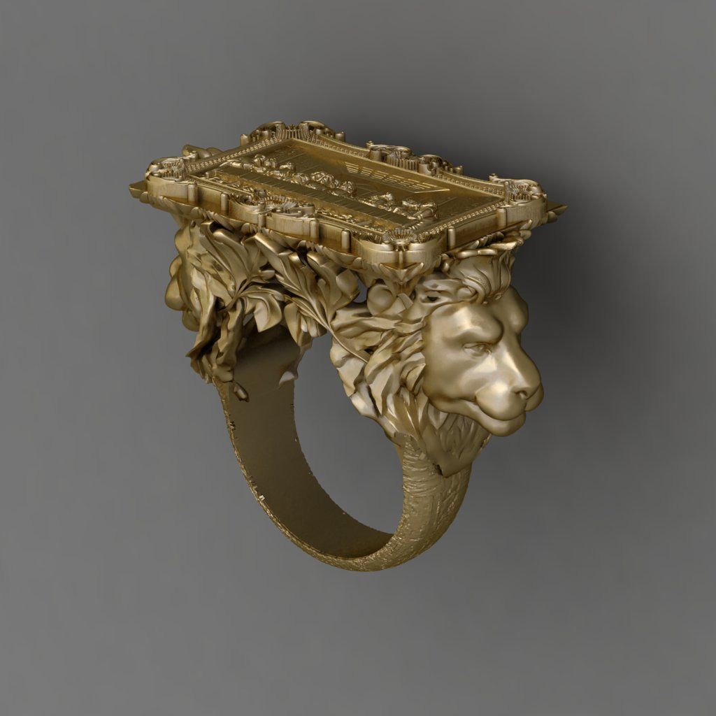 Last Supper Bas-Relief with lion head ring 3D print model 3D print model_1