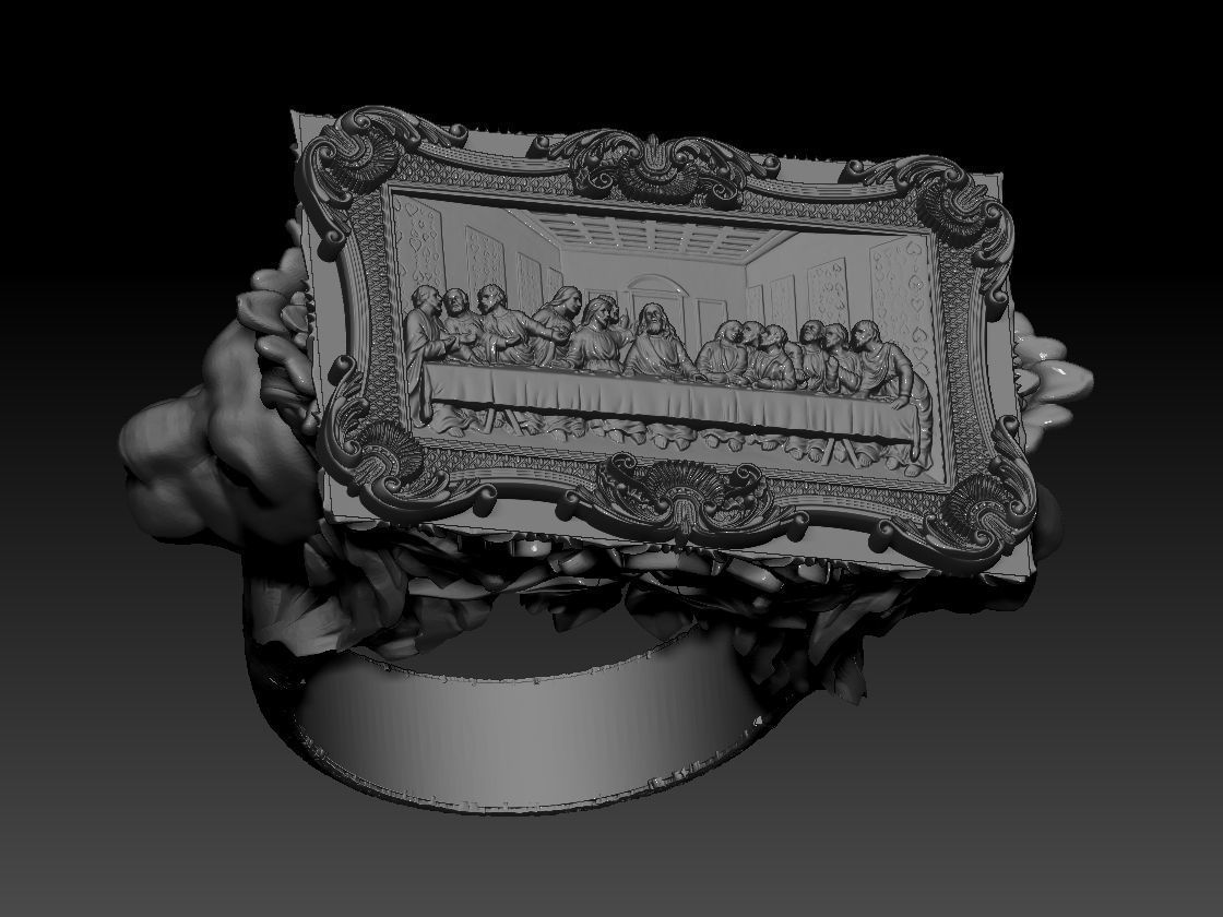 Last Supper Bas-Relief with lion head ring 3D print model 3D print model_8
