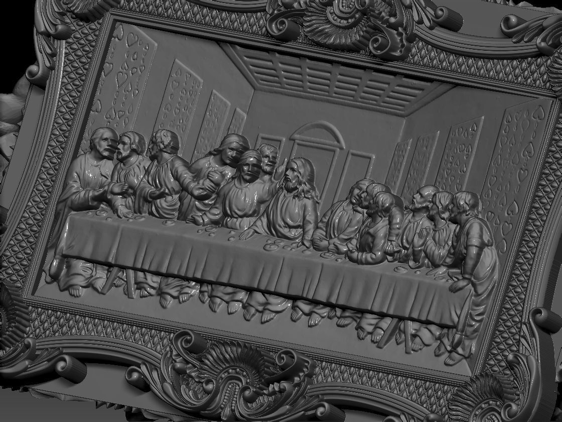 Last Supper Bas-Relief with lion head ring 3D print model 3D print model_4