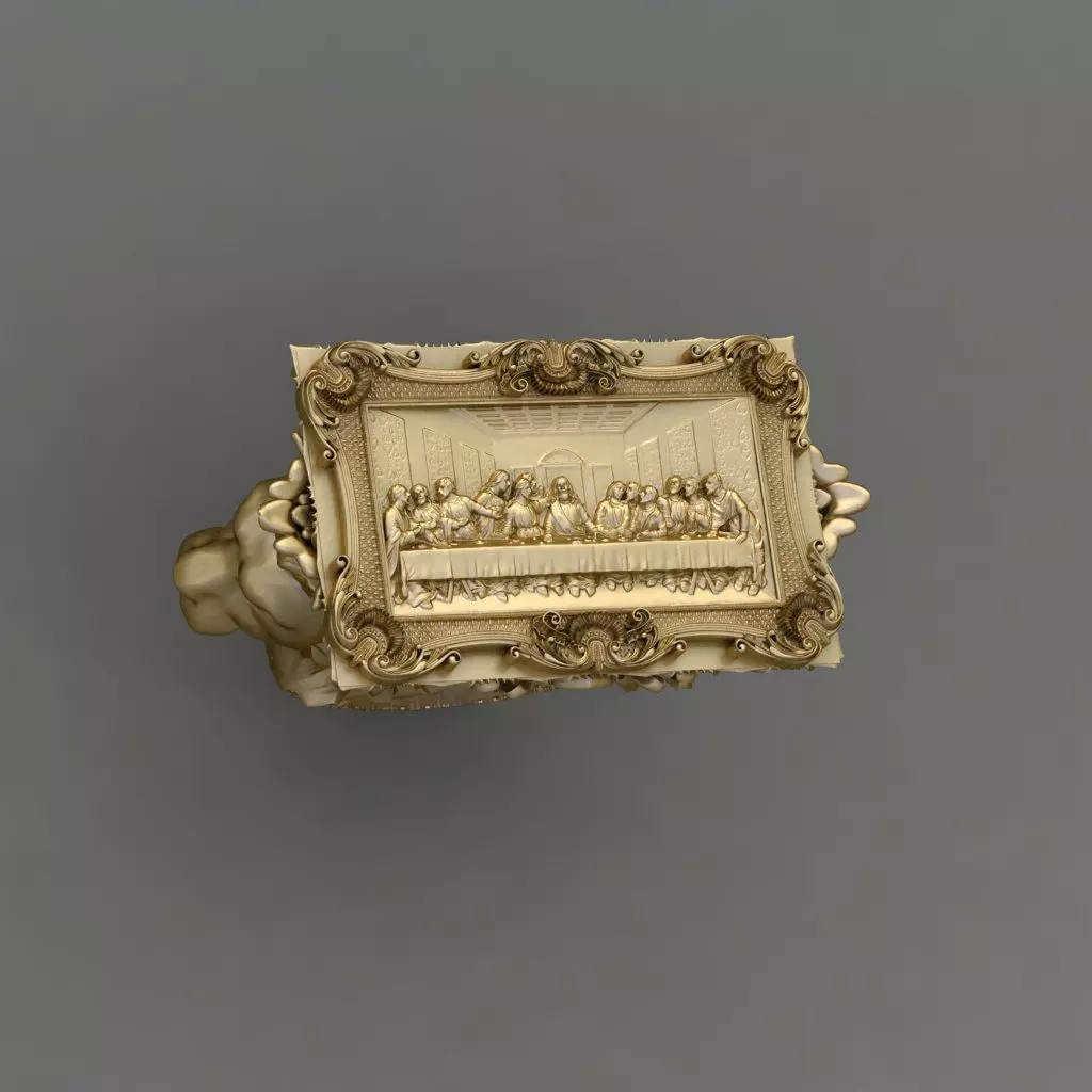 Last Supper Bas-Relief with lion head ring 3D print model 3D print model_0