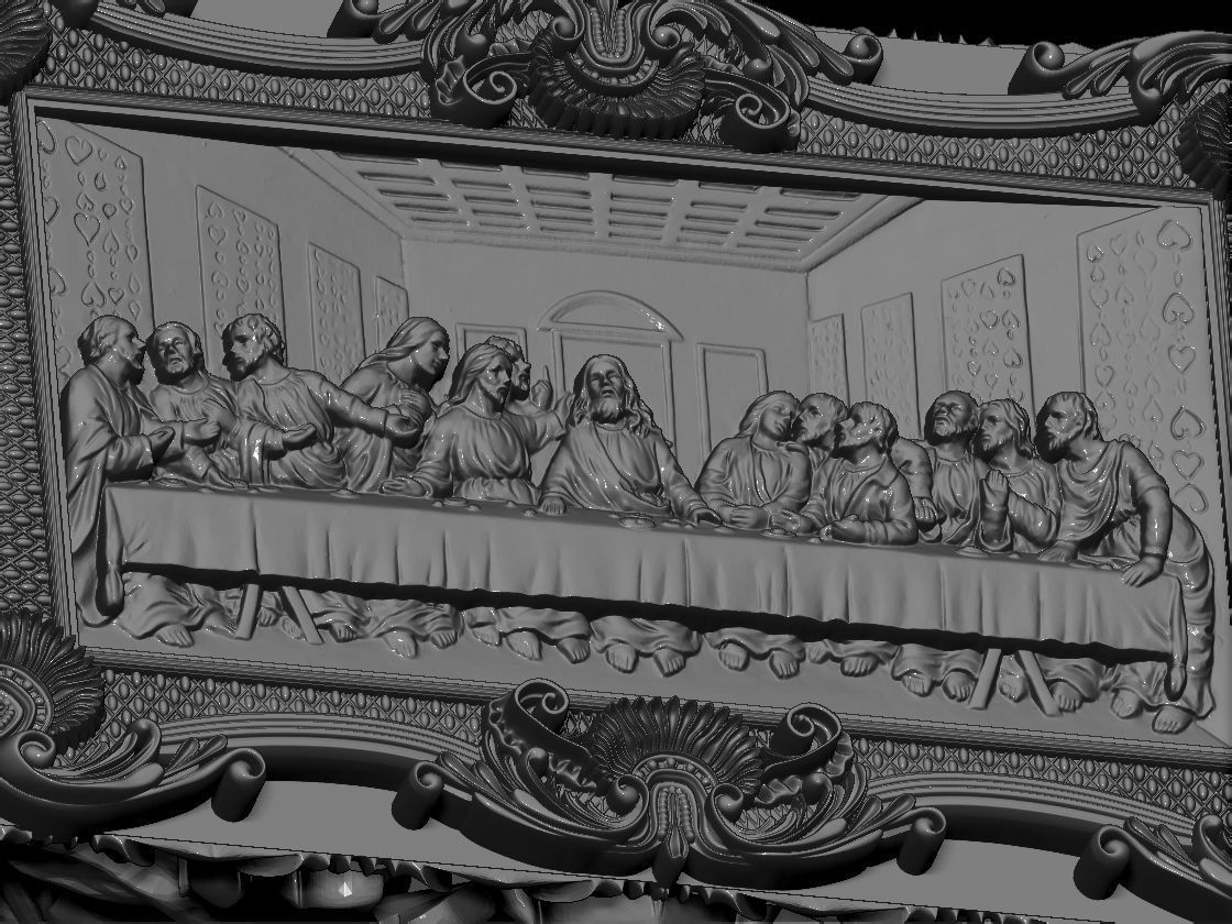 Last Supper Bas-Relief with lion head ring 3D print model 3D print model_5
