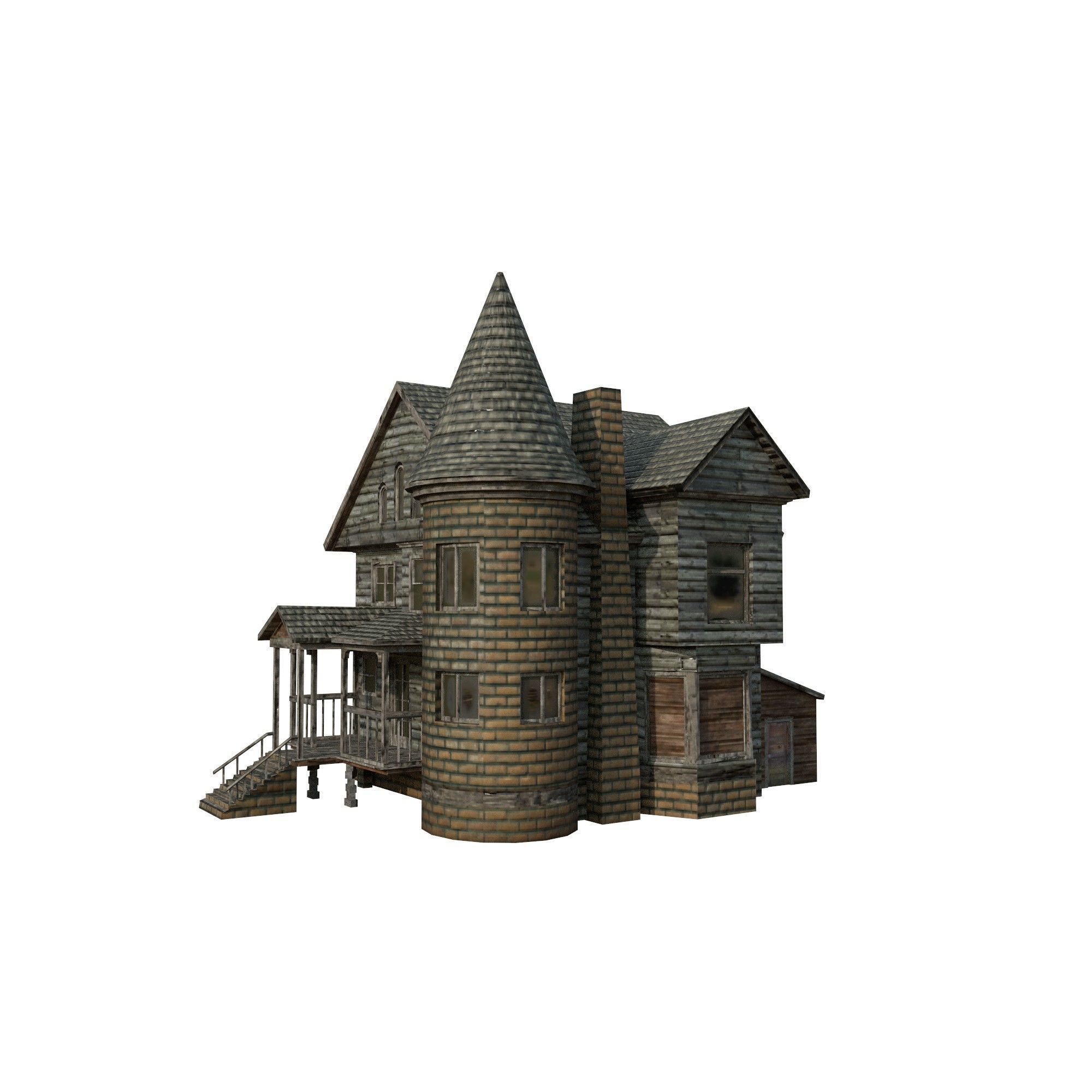 Mansion old new PBR texture Low-poly 3D model_1