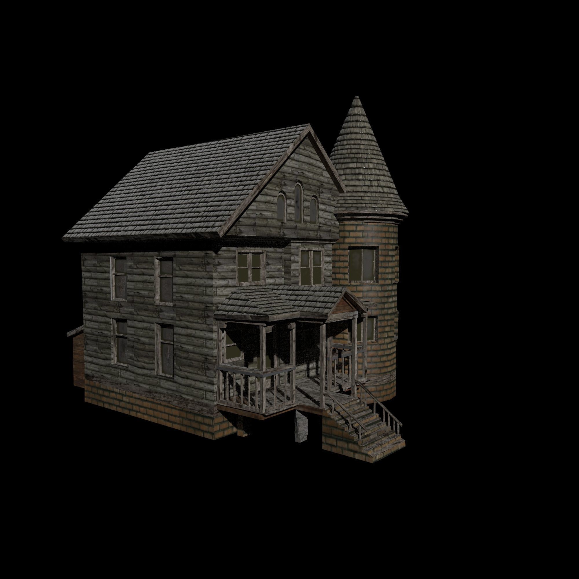 Mansion old new PBR texture Low-poly 3D model_5