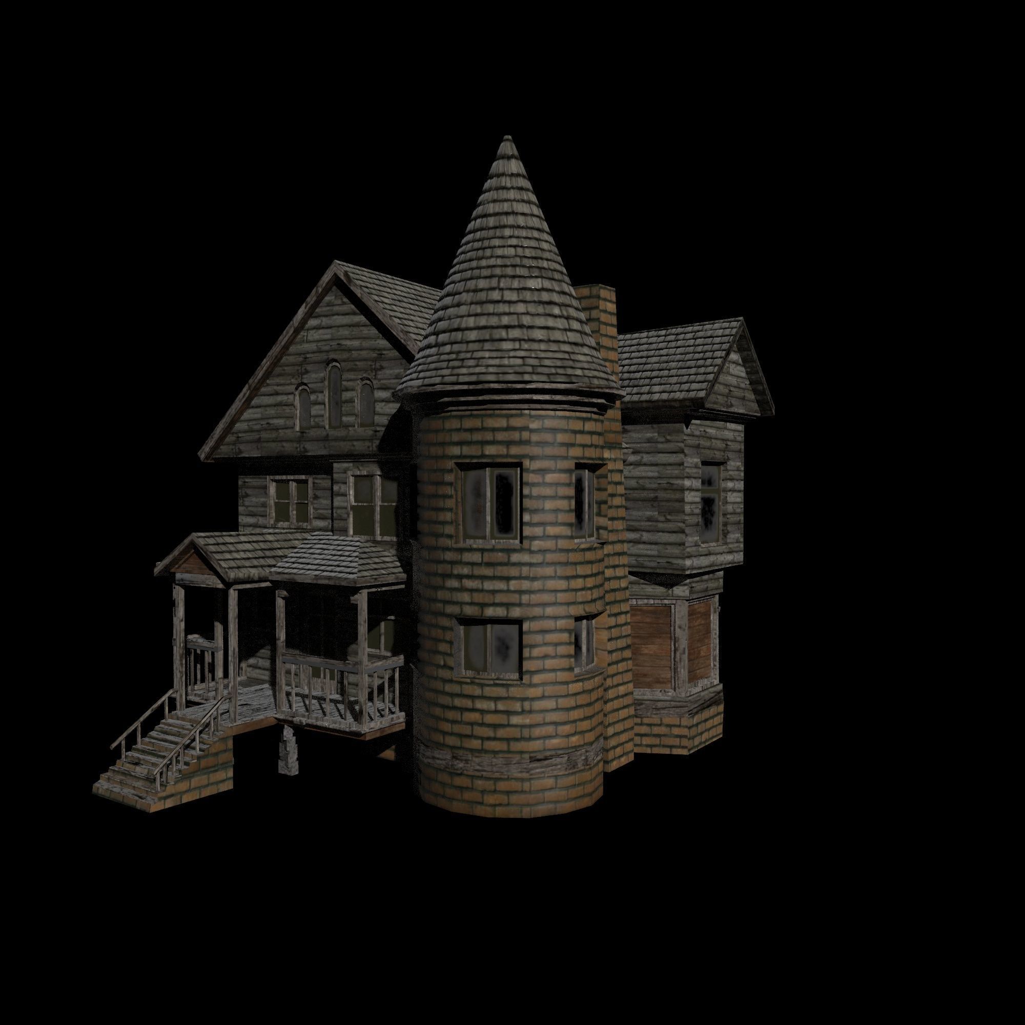 Mansion old new PBR texture Low-poly 3D model_4