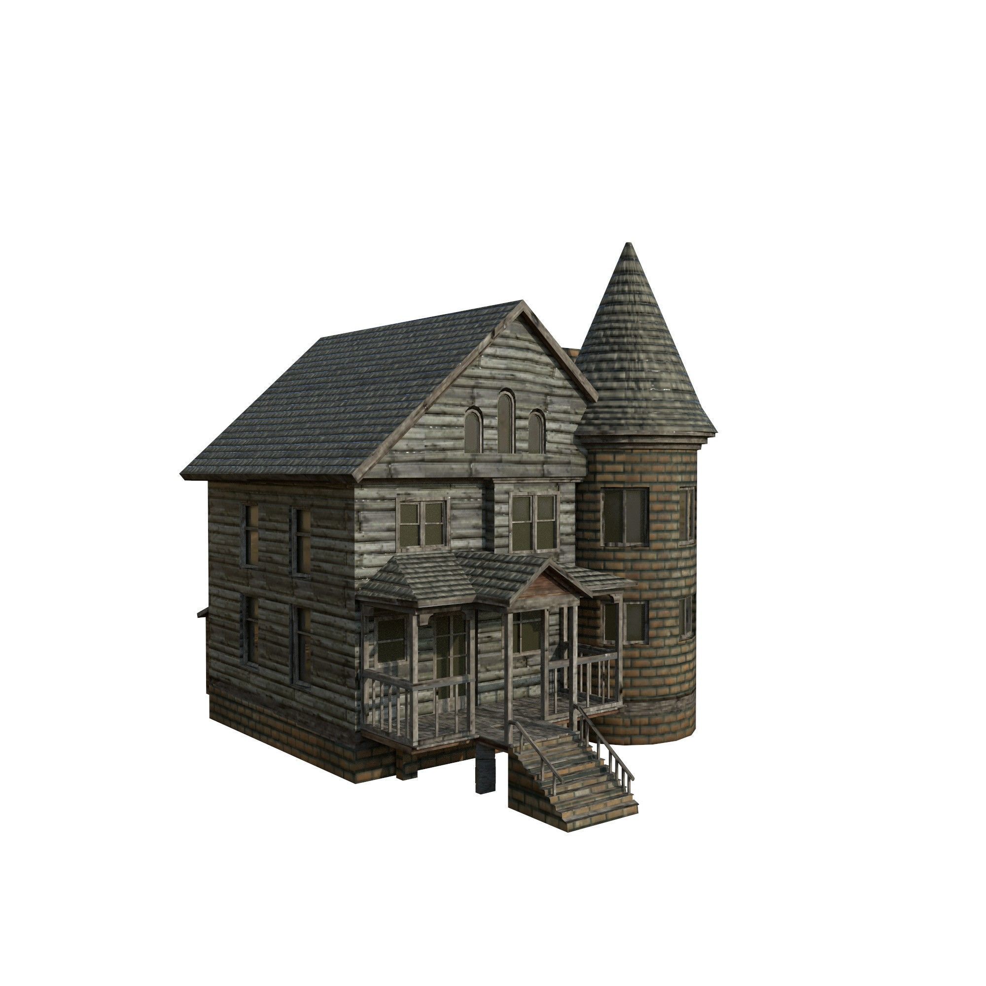Mansion old new PBR texture Low-poly 3D model_2