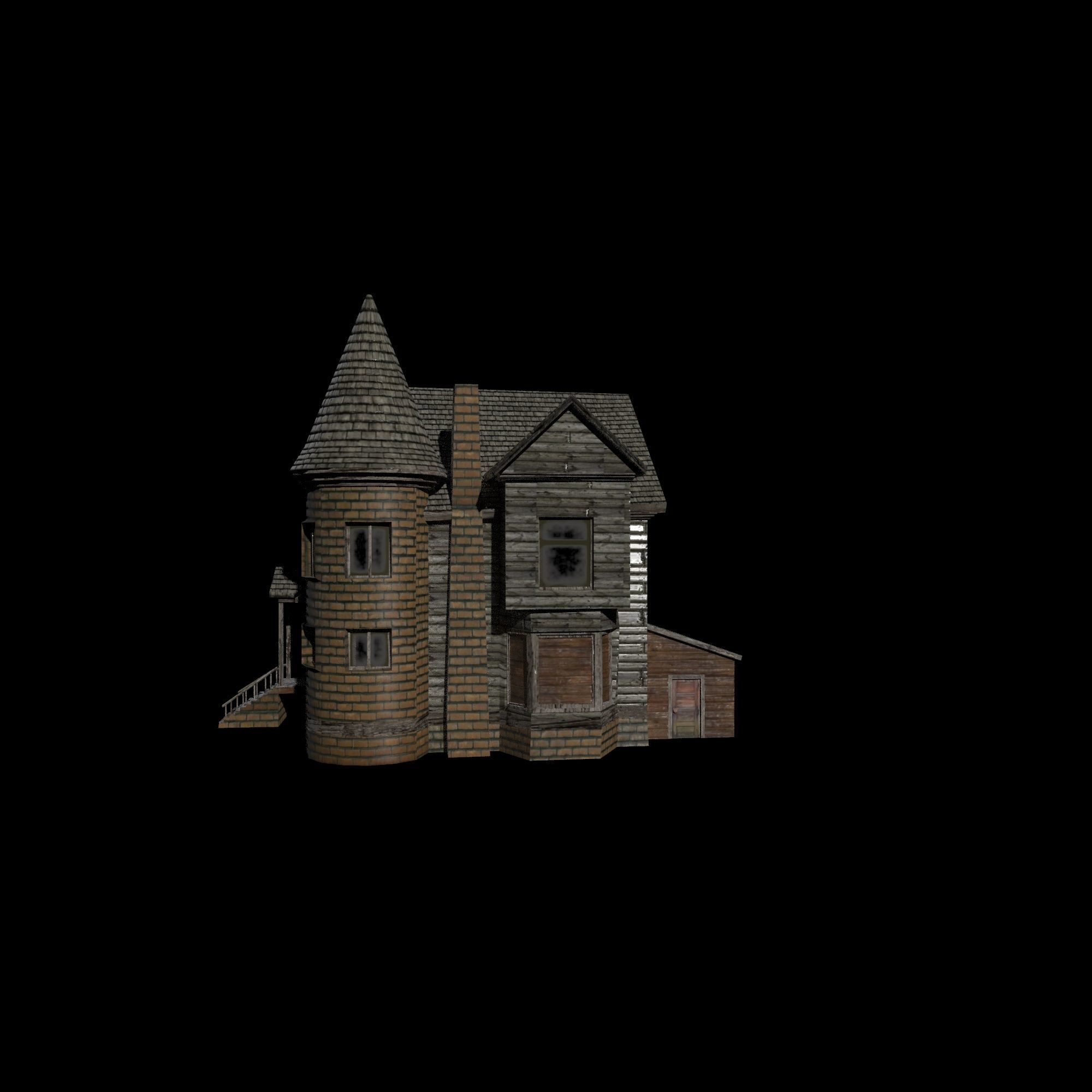 Mansion old new PBR texture Low-poly 3D model_6