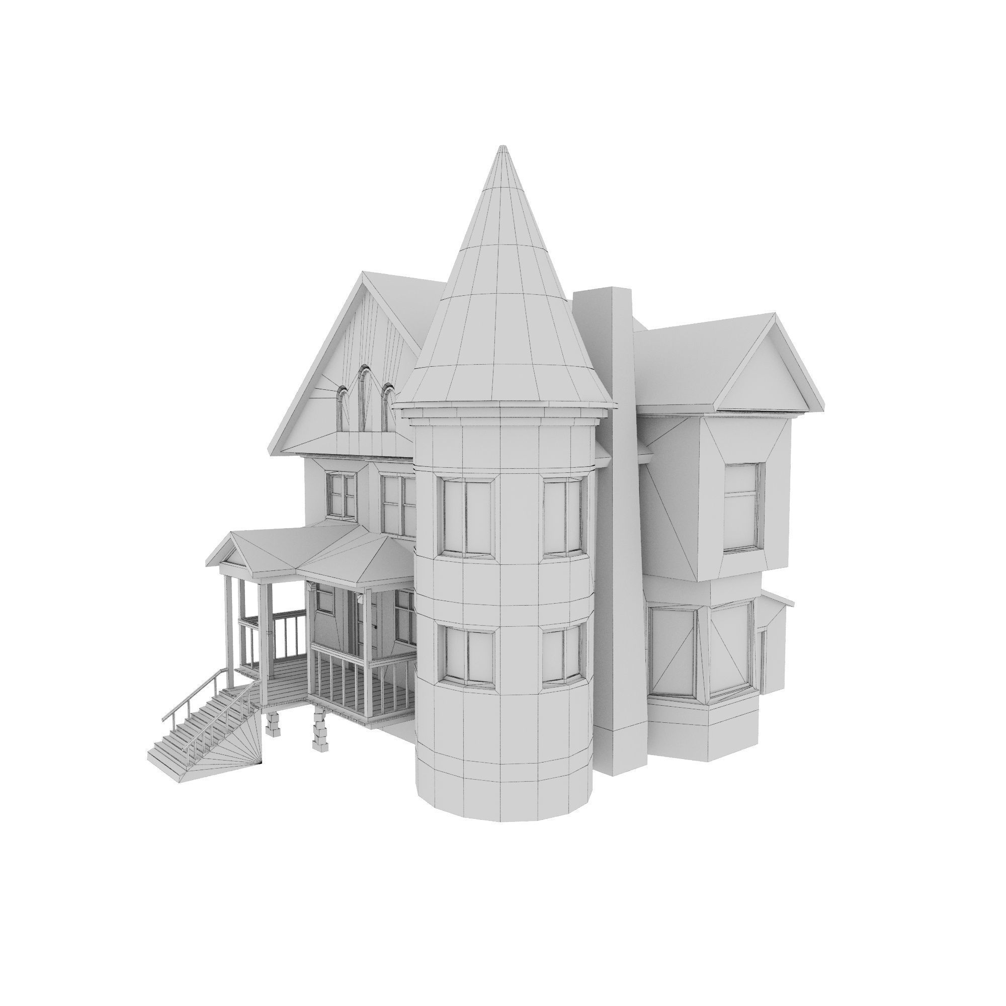 Mansion old new PBR texture Low-poly 3D model_8