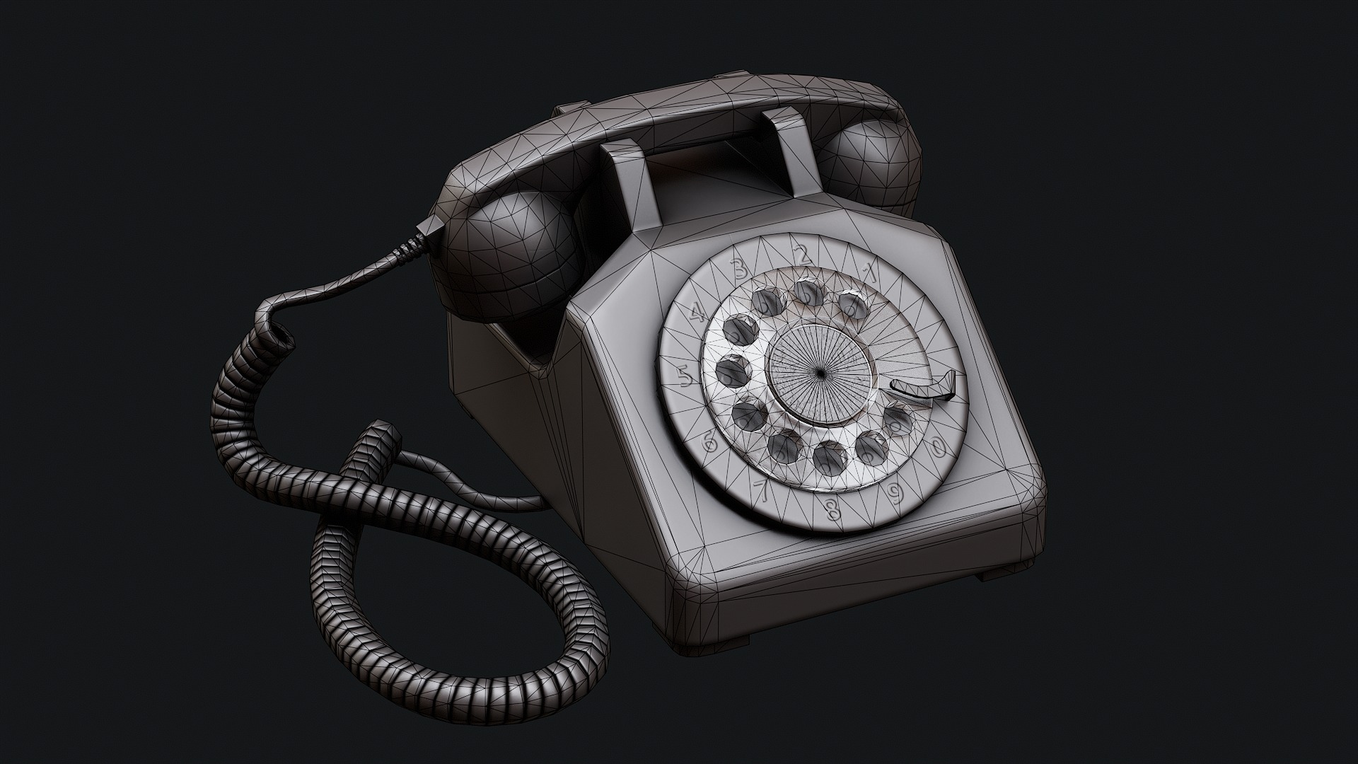 Low Poly PBR Rotary Phone Low-poly 3D model_5
